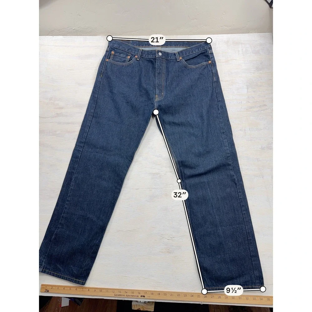 Levi's Jeans 505 Regular Fit Straight Leg Dark Wash Indigo Mens 42x32